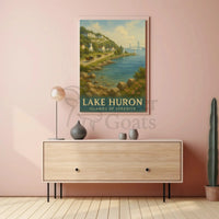 Painting of River with Bridge Poster Art Print PosterGoat