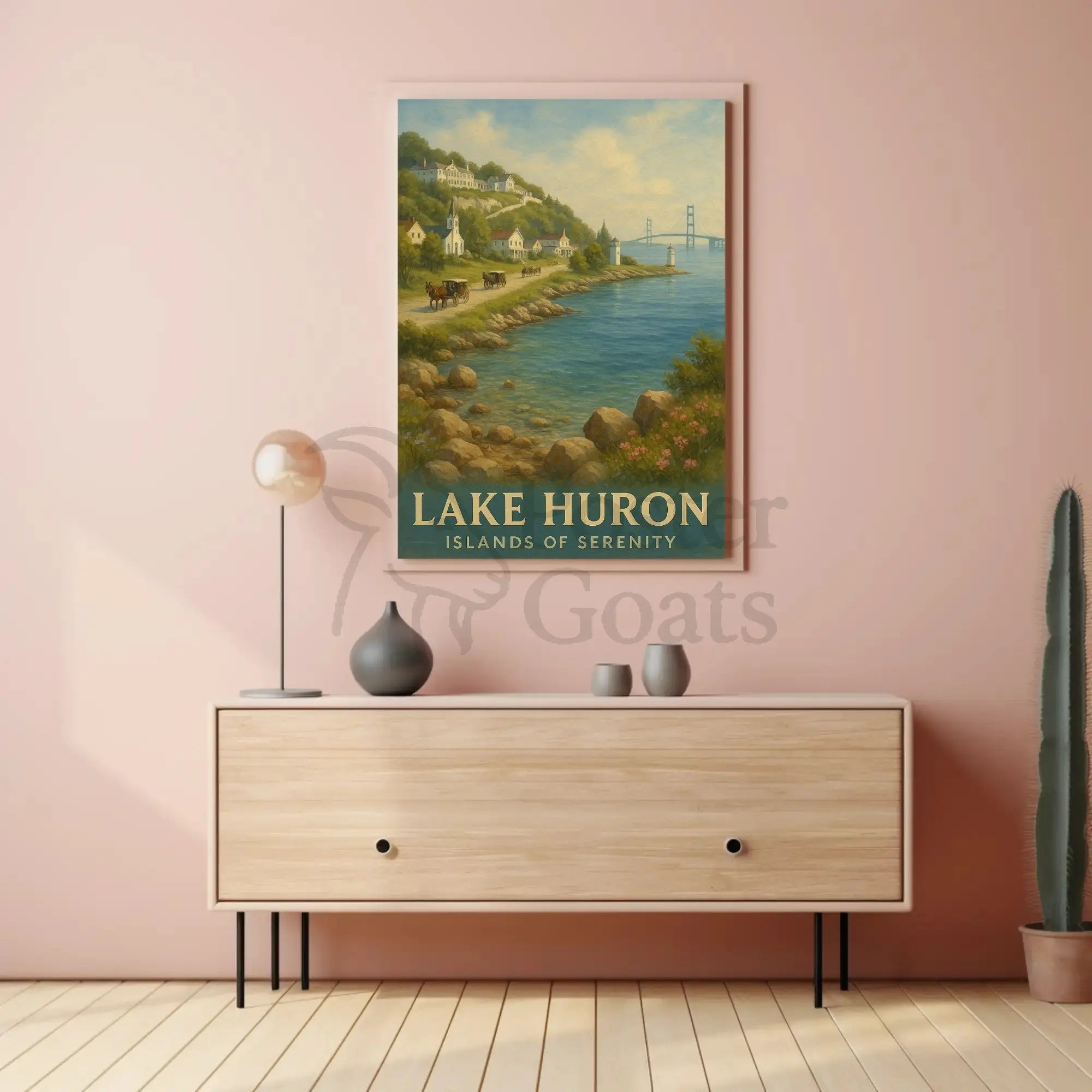 Painting of River with Bridge Poster Art Print PosterGoat