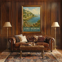 Painting of River with Bridge Poster Art Print PosterGoat