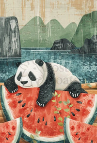 Panda and Watermelon Harmony Animal Poster PosterGoat