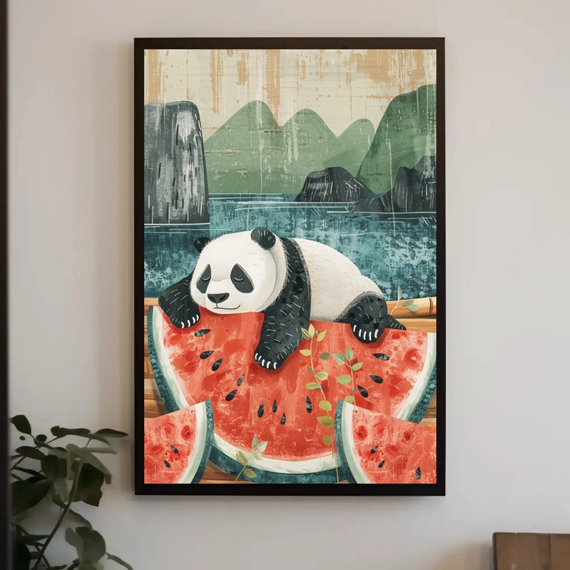 Panda and Watermelon Harmony Animal Poster PosterGoat