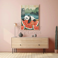 Panda and Watermelon Harmony Animal Poster PosterGoat