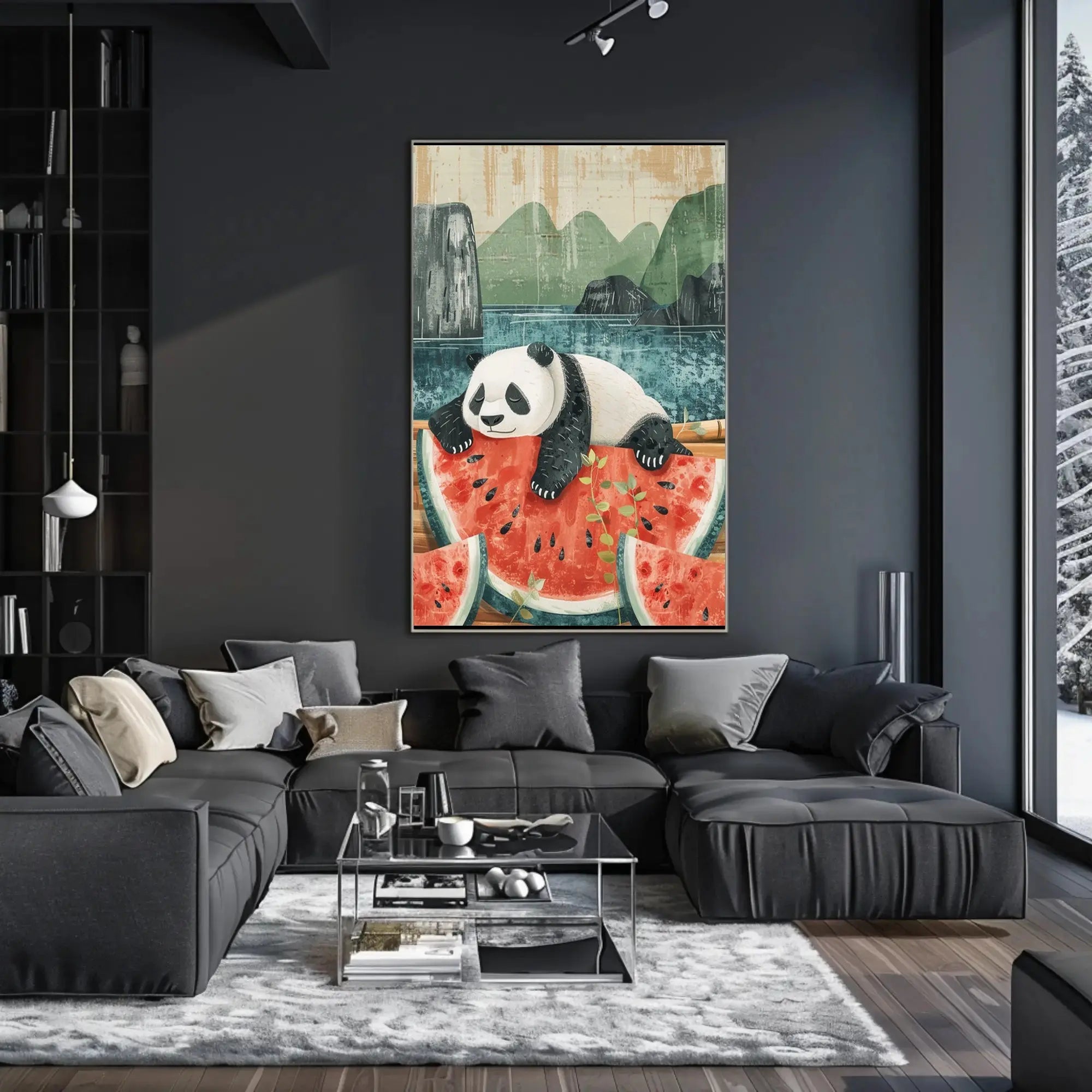 Panda and Watermelon Harmony Animal Poster PosterGoat