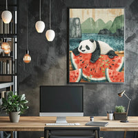 Panda and Watermelon Harmony Animal Poster PosterGoat
