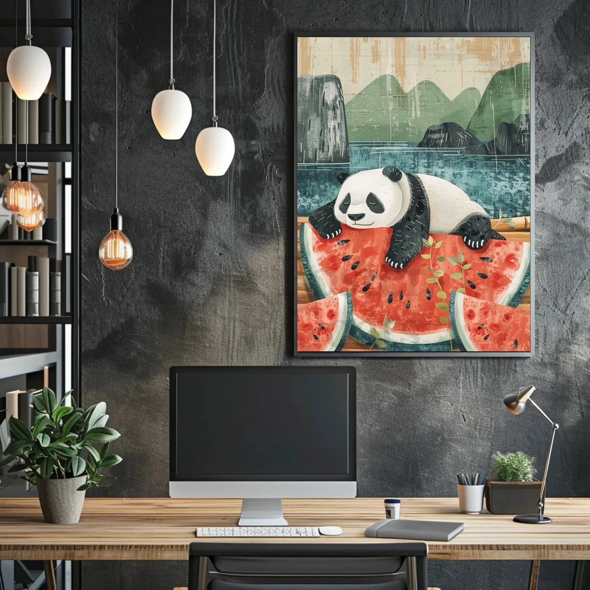 Panda and Watermelon Harmony Animal Poster PosterGoat