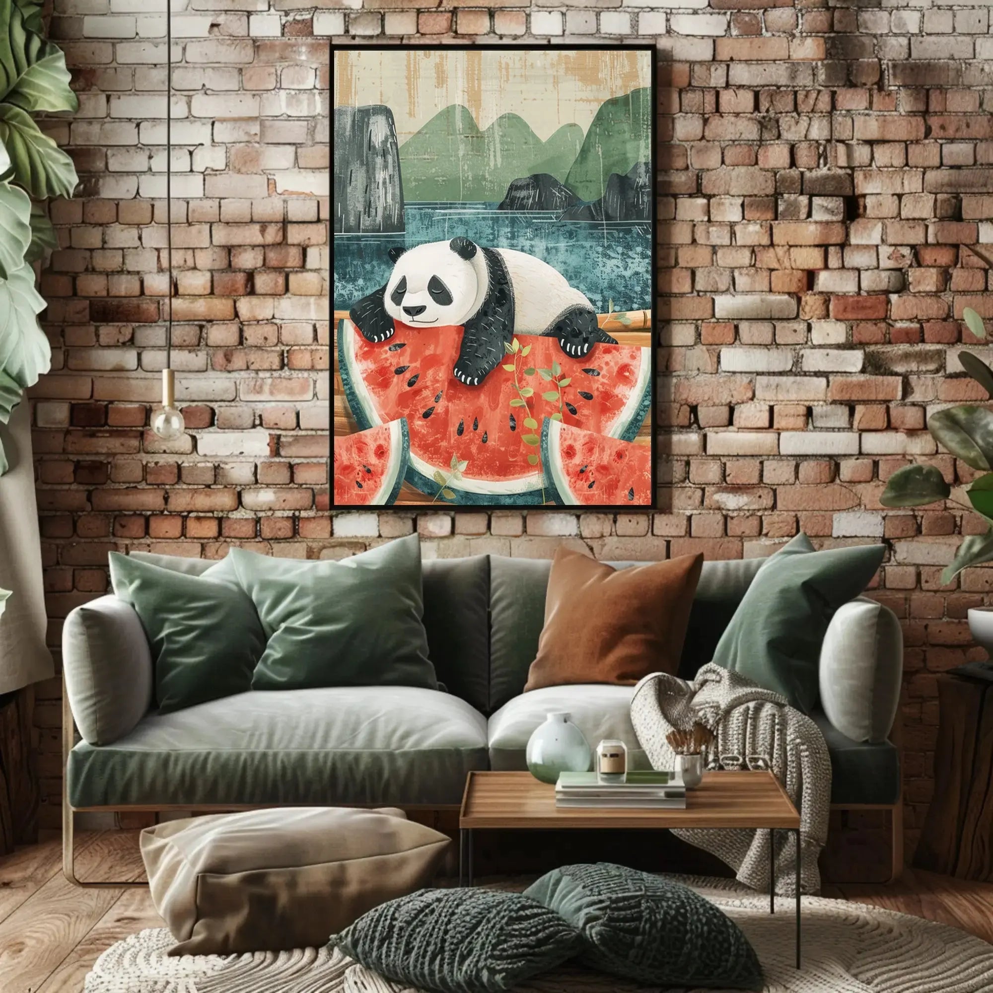 Panda and Watermelon Harmony Animal Poster PosterGoat