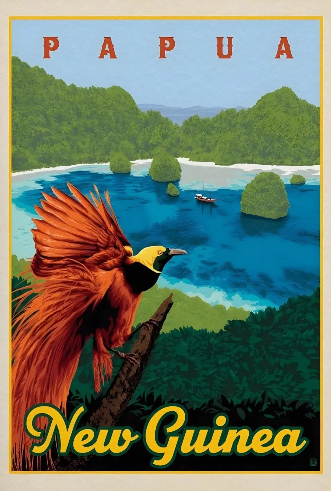 Papua New Guinea Bird Vintage Travel Poster PosterGoat