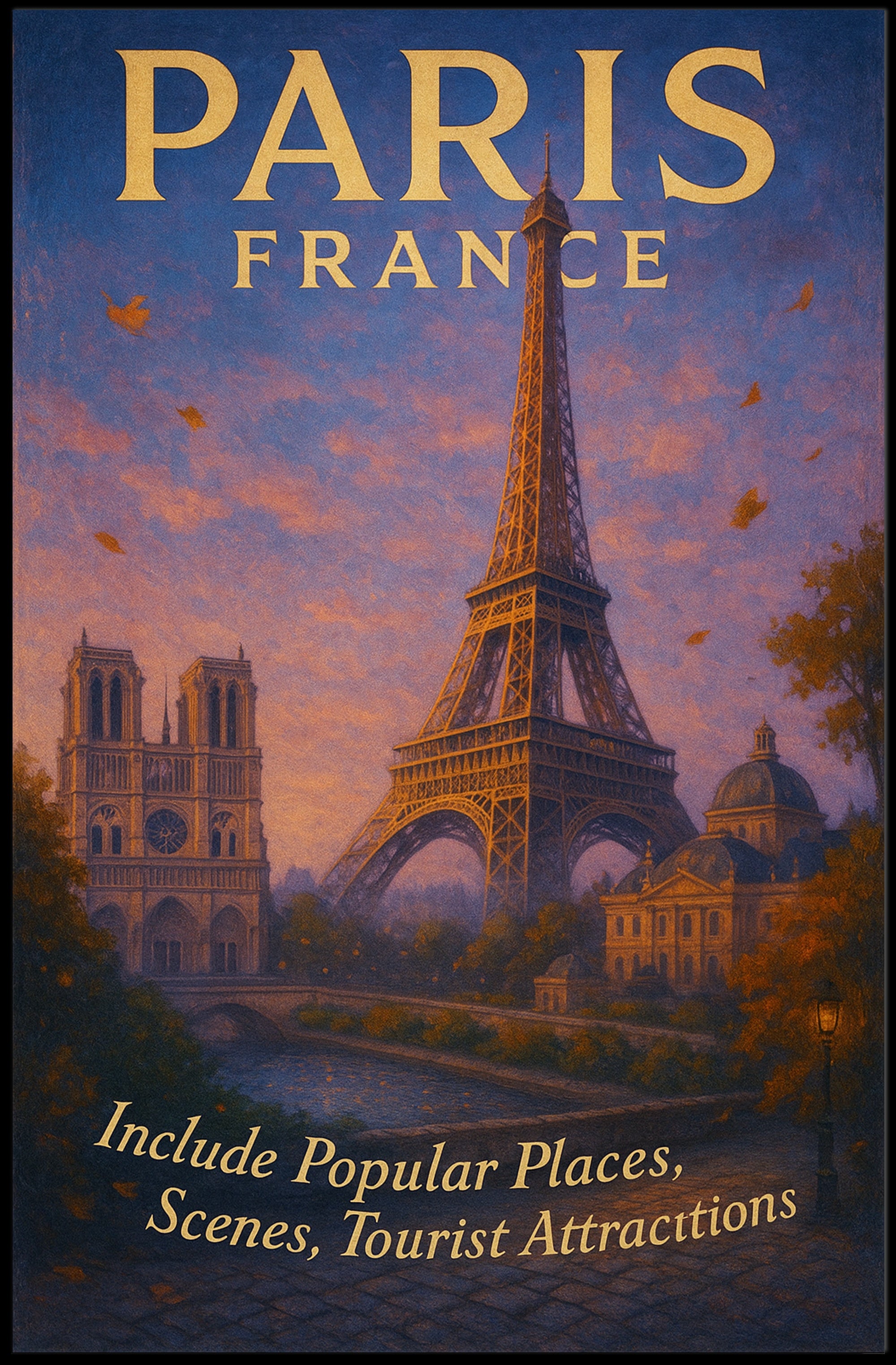 Paris Travel Poster Wall Art with Scenic Views PosterGoat