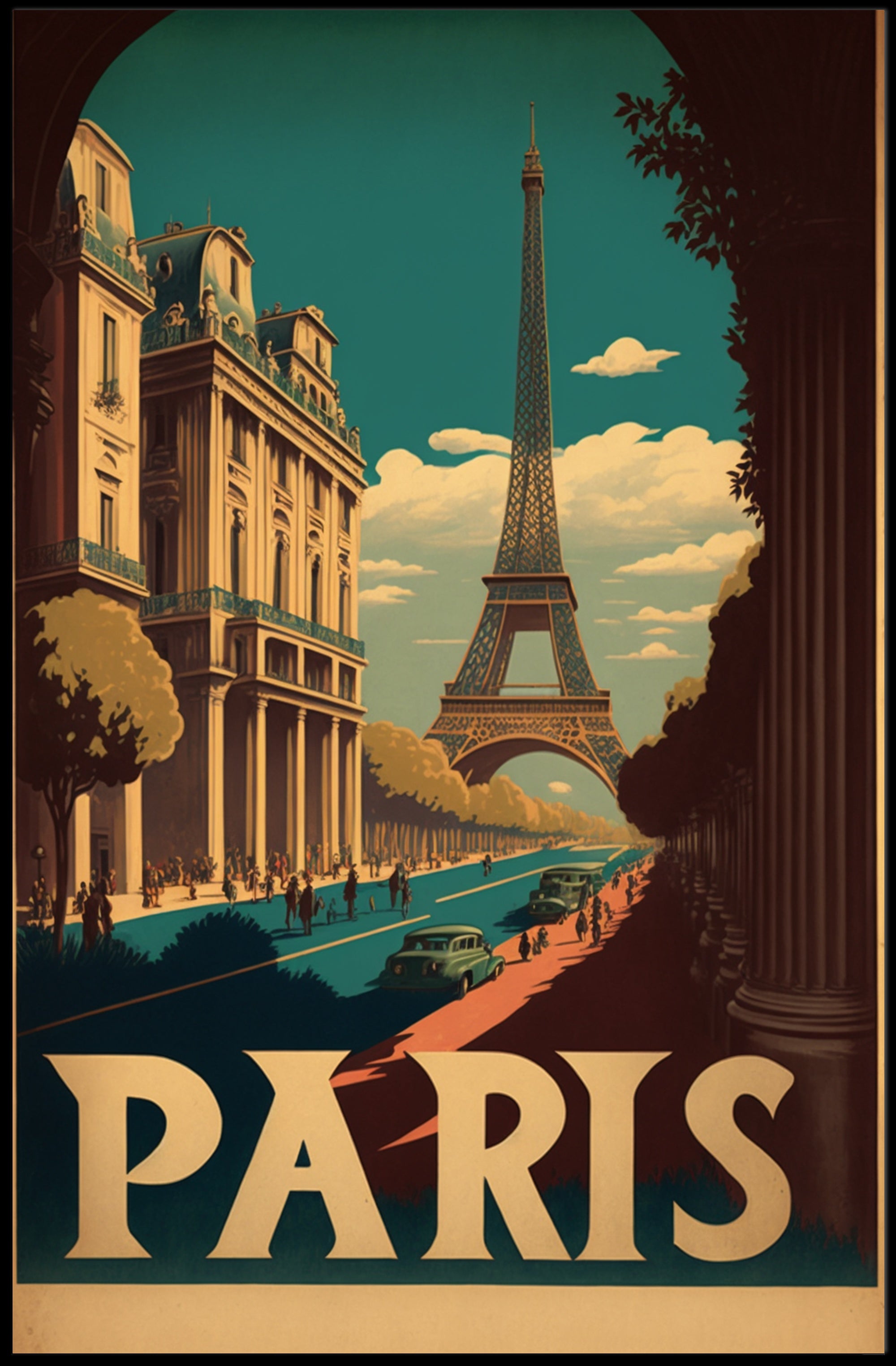 Paris in Nostalgic Cityscape Travel Poster PosterGoat