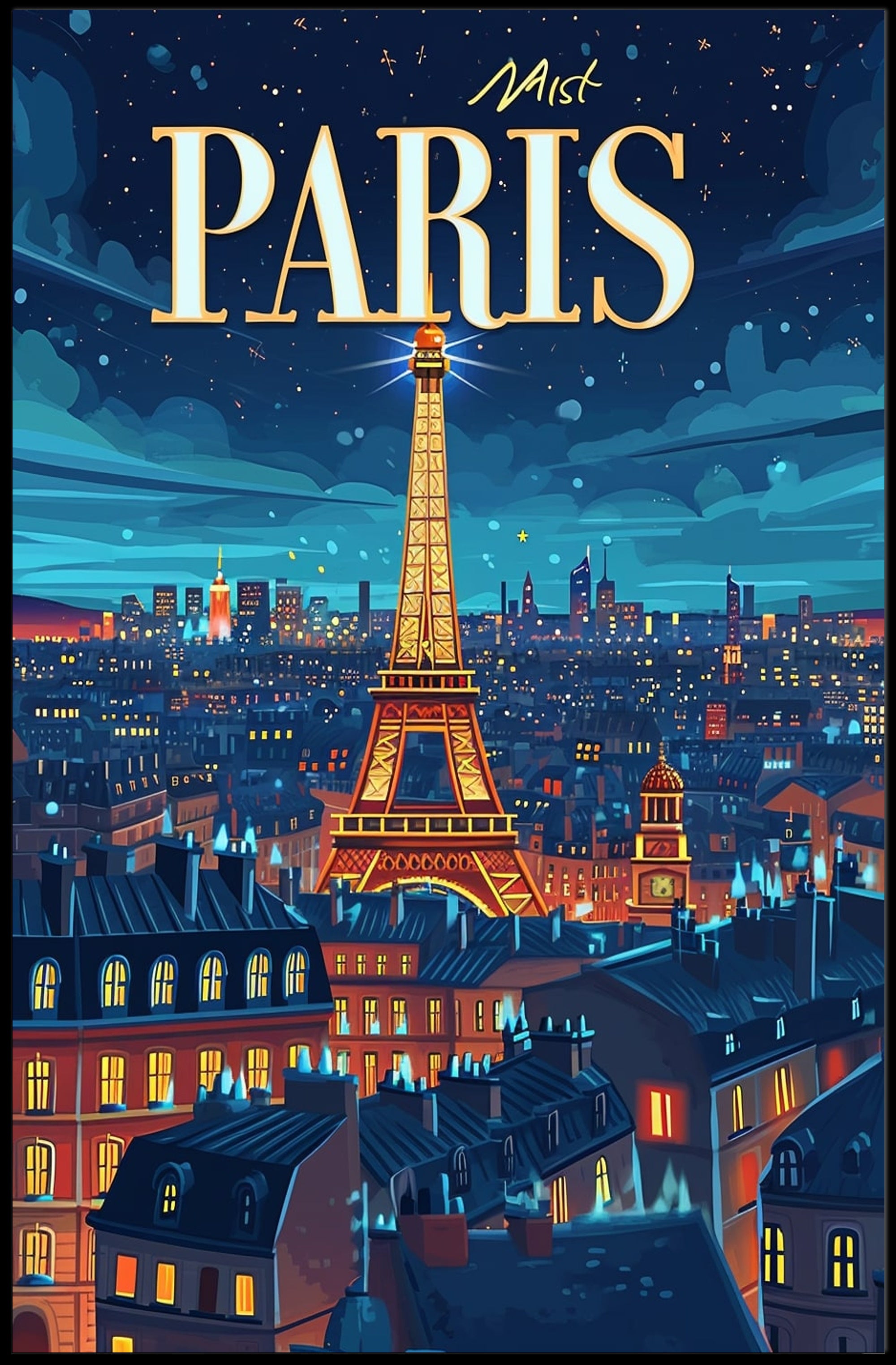 Parisian Nighttime Enchantment Urban Cityscape Poster PosterGoat