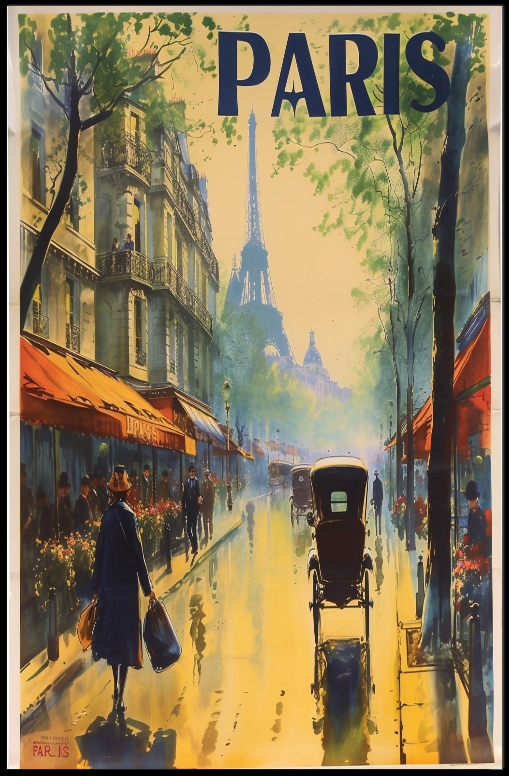 Parisian Romance with Eiffel Tower Cityscape Poster PosterGoat