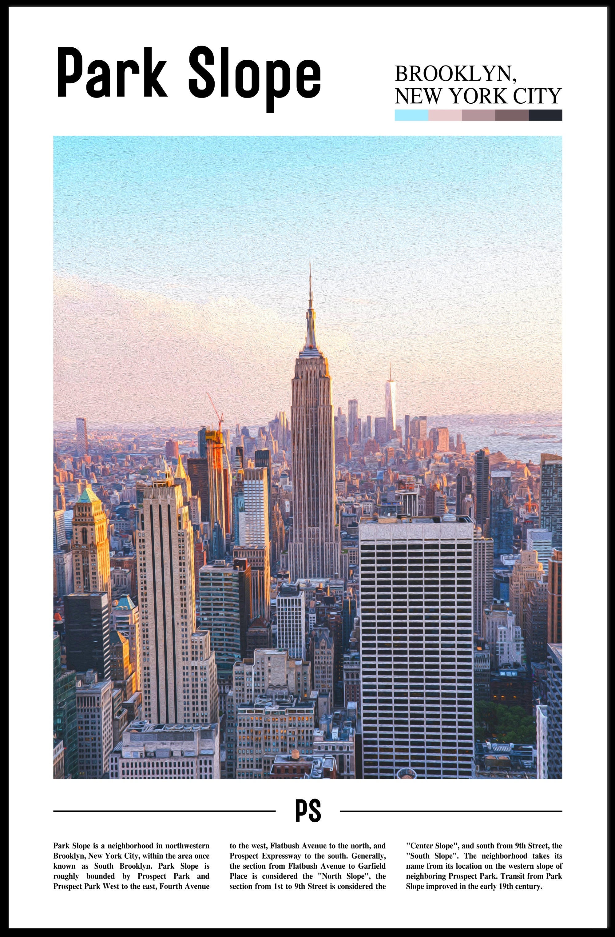 Park Slope Brooklyn Vibrant Skyline Travel Poster PosterGoat