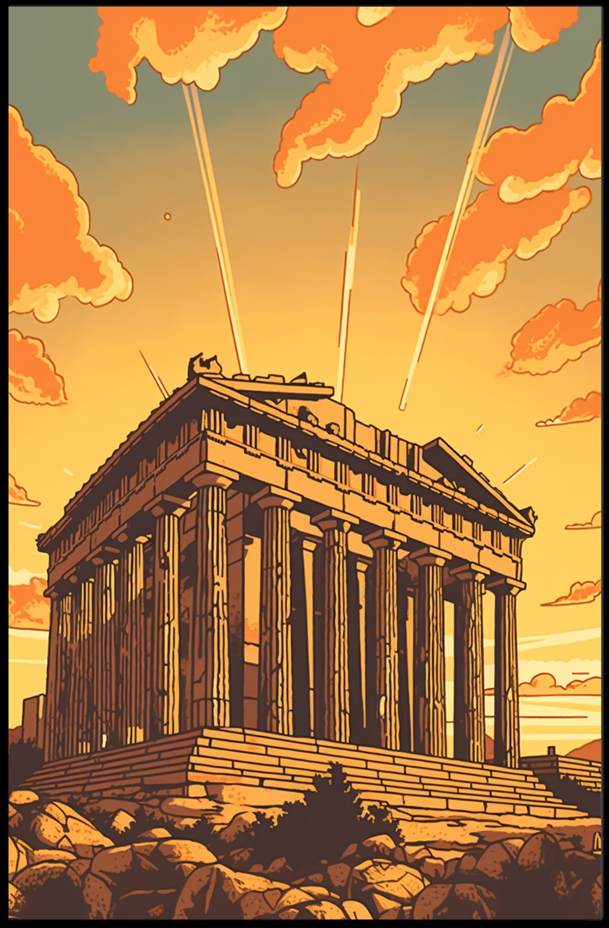 Parthenon Sunset Illustration: Cultural or Heritage Poster PosterGoat