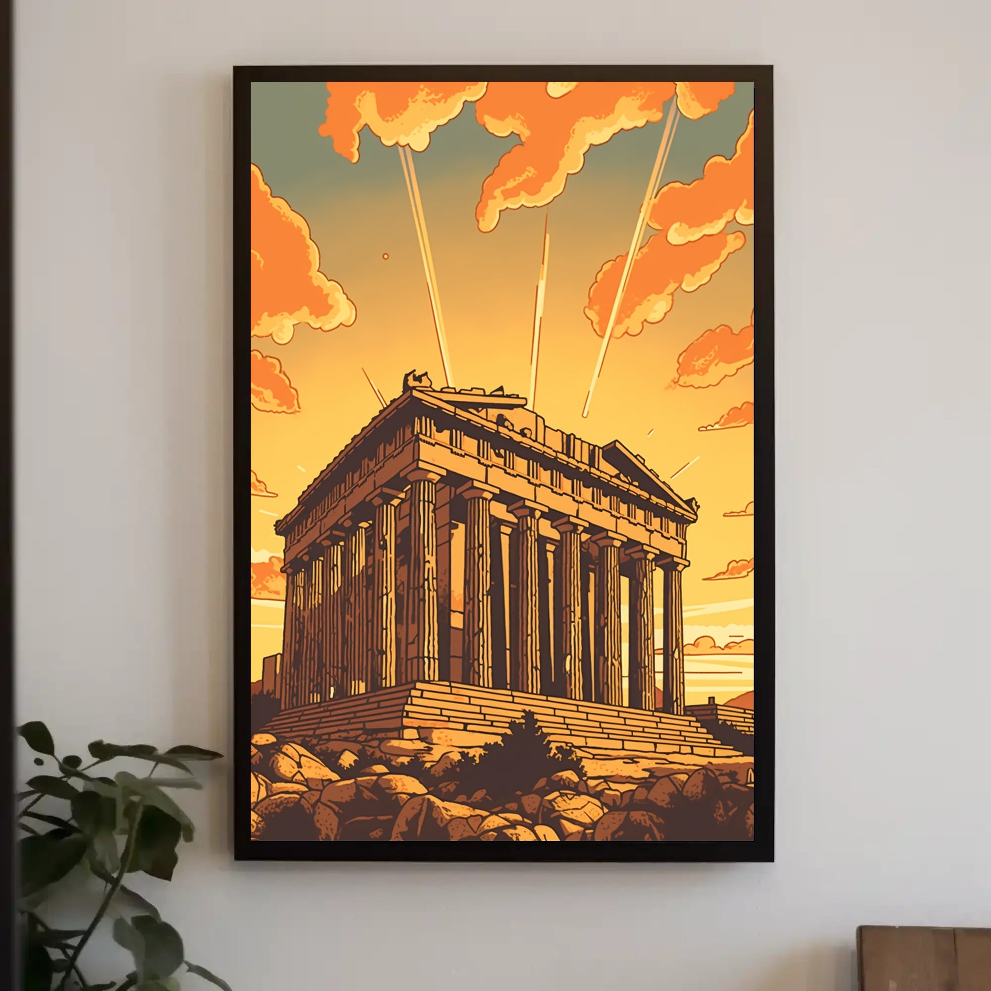 Parthenon Sunset Illustration: Cultural or Heritage Poster PosterGoat