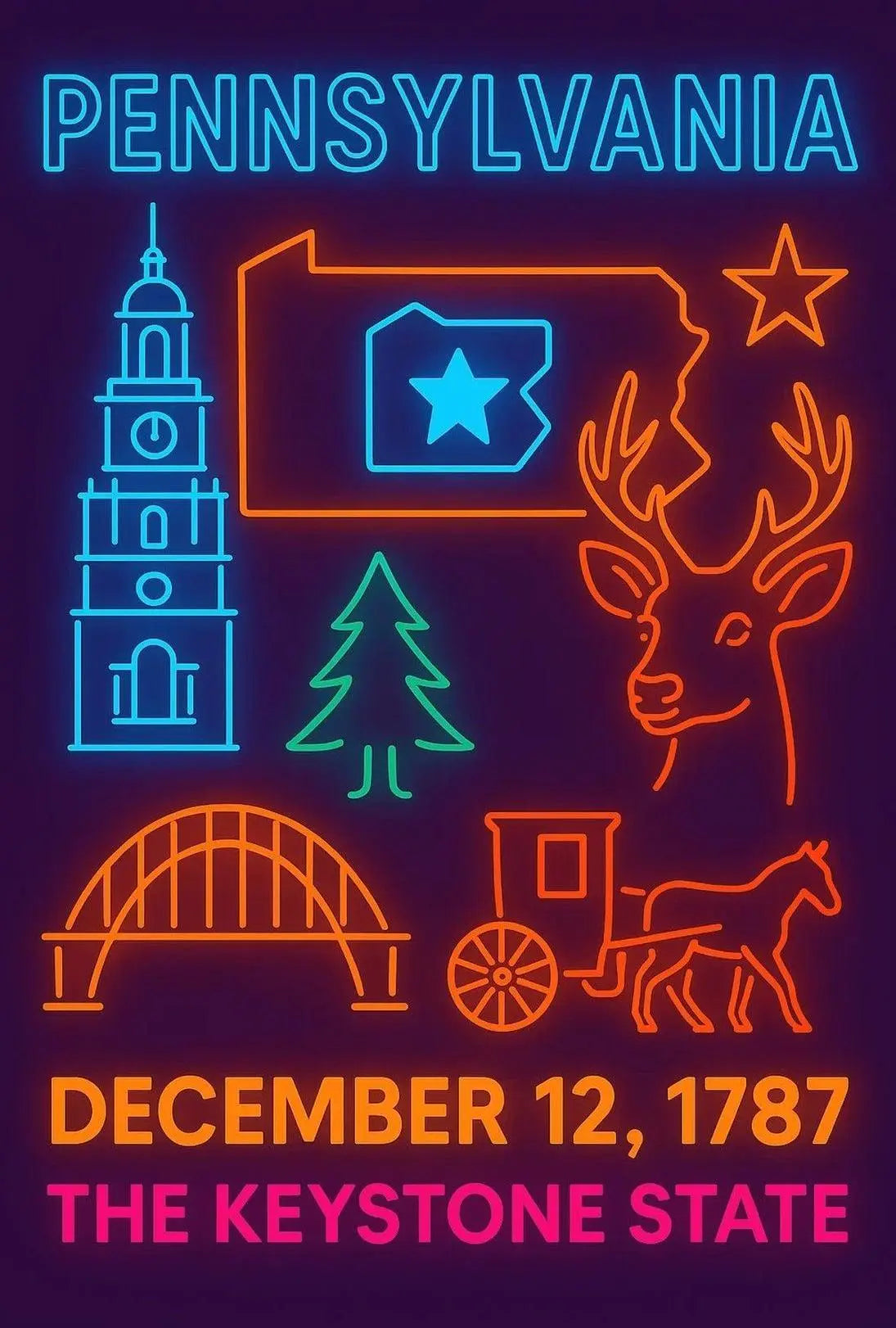 Pennsylvania Neon Celebration Historical or Heritage Poster PosterGoat
