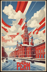 Perm Russia vintage winter cityscape propaganda poster PosterGoat