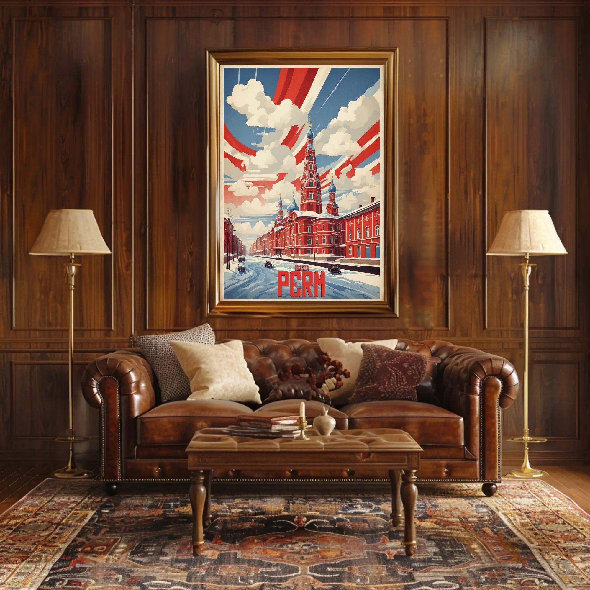 Perm Russia vintage winter cityscape propaganda poster PosterGoat