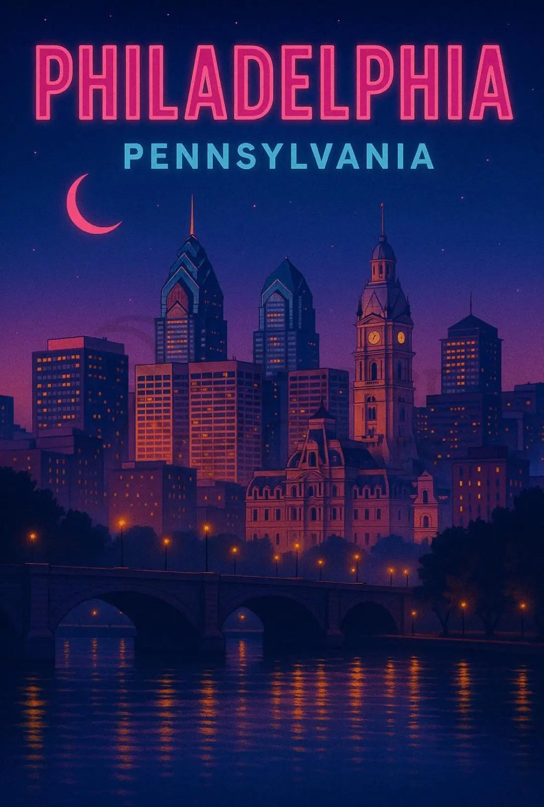 Philadelphia Cityscape Nighttime Serenity Travel Poster PosterGoat