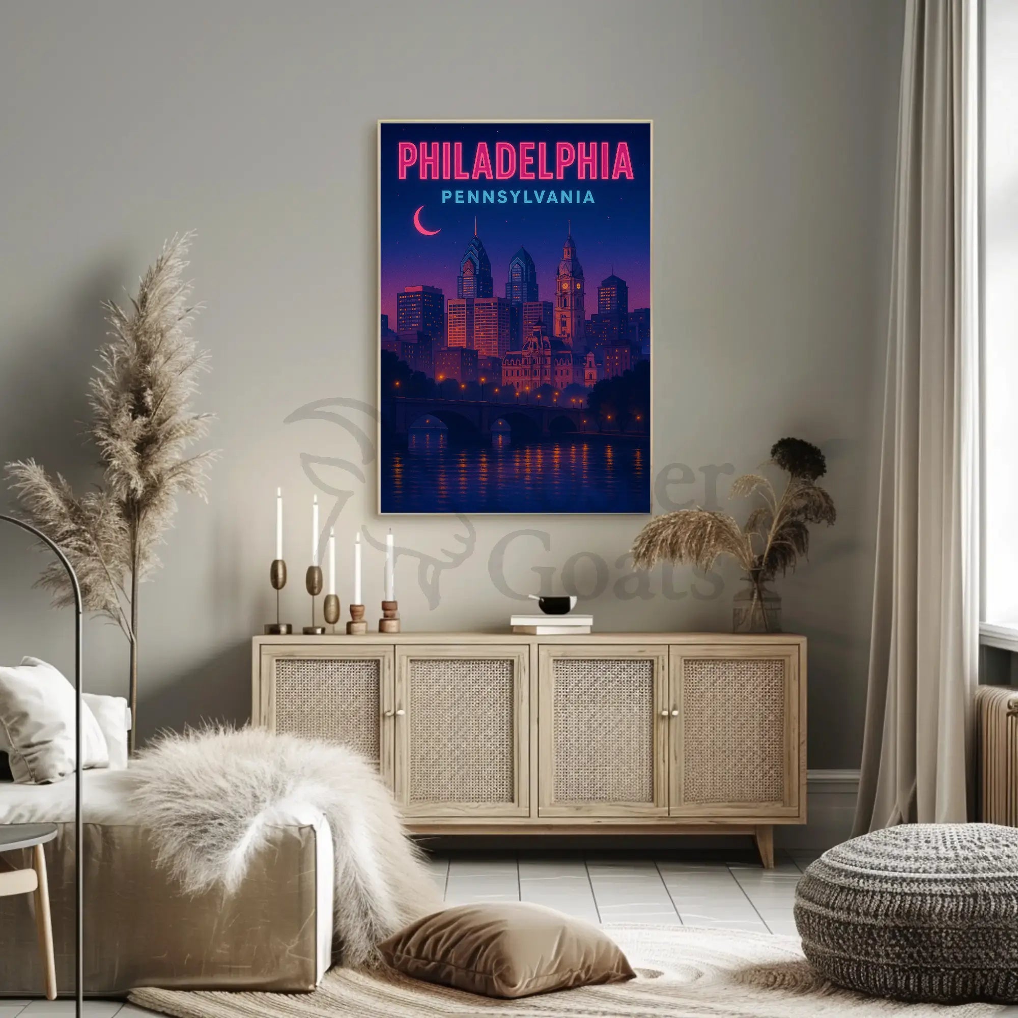Philadelphia Cityscape Nighttime Serenity Travel Poster PosterGoat