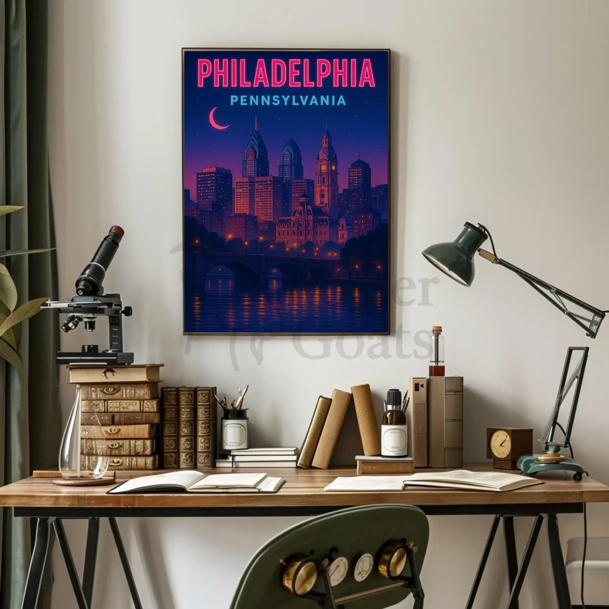 Philadelphia Cityscape Nighttime Serenity Travel Poster PosterGoat
