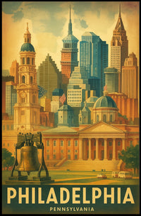 Philadelphia Cityscape Retro Travel Poster PosterGoat