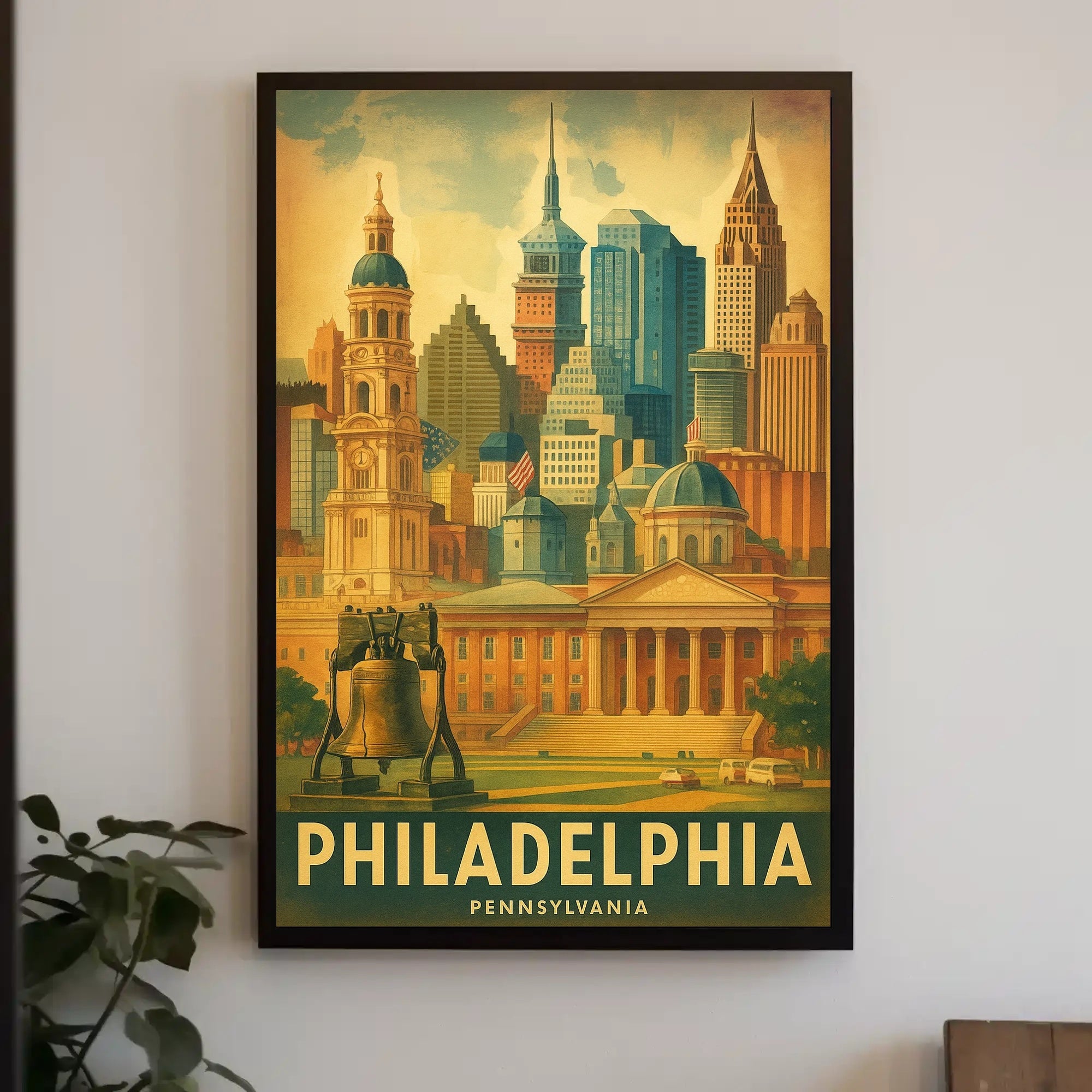 Philadelphia Cityscape Retro Travel Poster PosterGoat