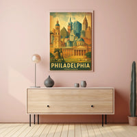 Philadelphia Cityscape Retro Travel Poster PosterGoat