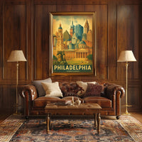 Philadelphia Cityscape Retro Travel Poster PosterGoat