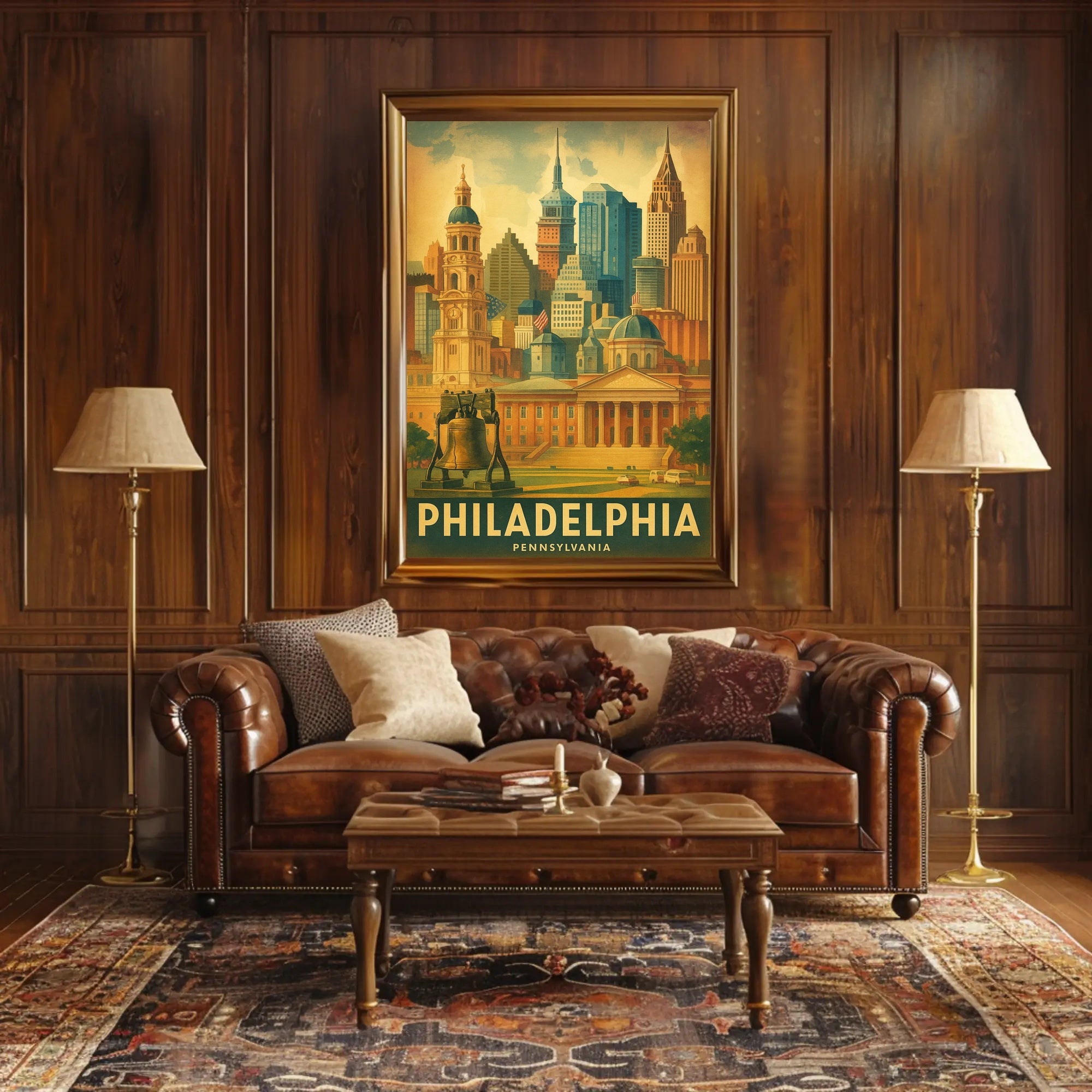 Philadelphia Cityscape Retro Travel Poster PosterGoat