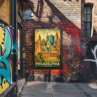 Philadelphia Cityscape Retro Travel Poster PosterGoat
