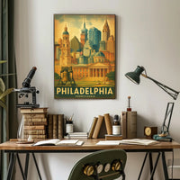 Philadelphia Cityscape Retro Travel Poster PosterGoat