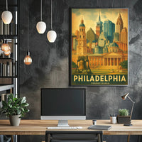 Philadelphia Cityscape Retro Travel Poster PosterGoat