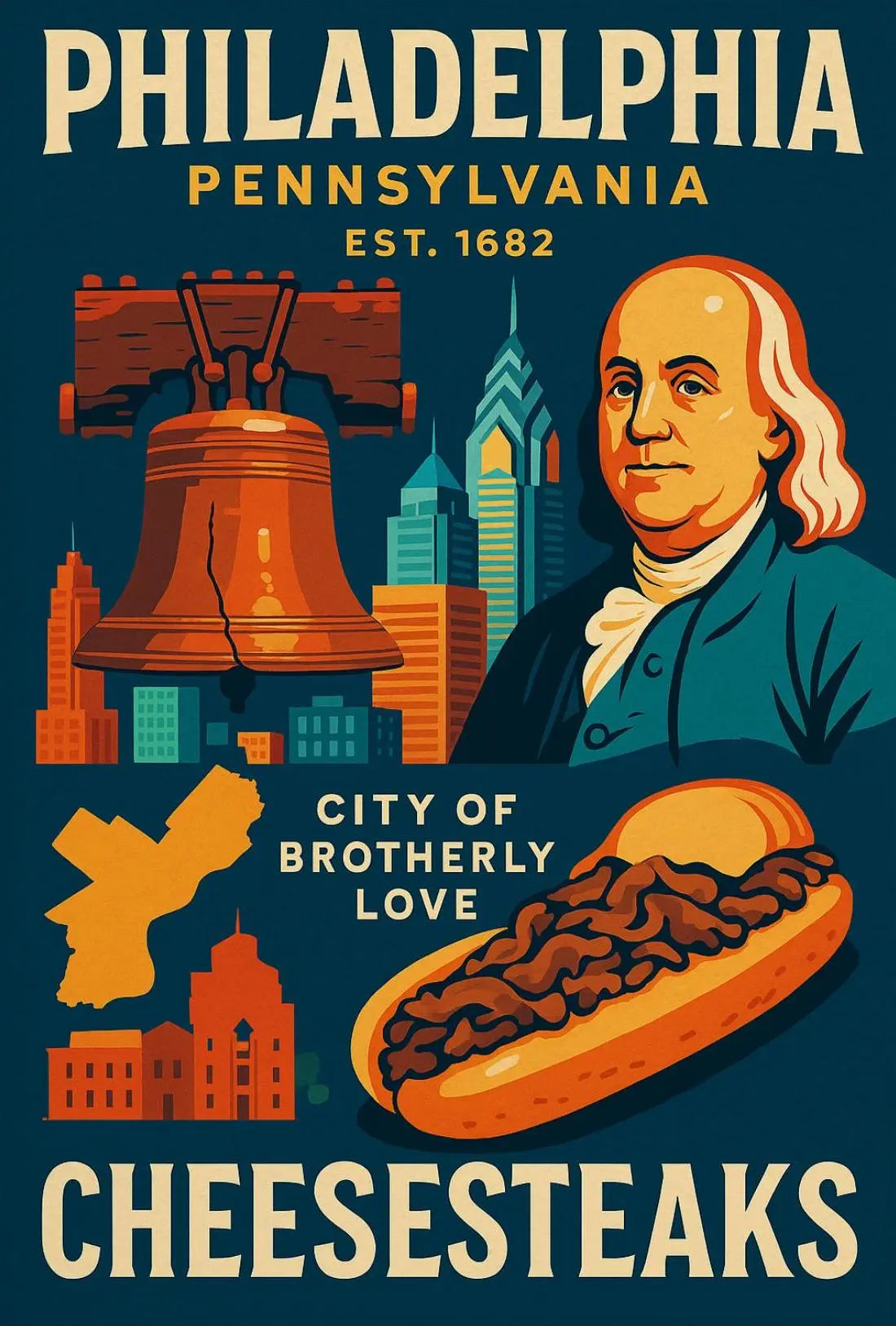 Philadelphia Icons Celebratory Heritage Cultural Poster PosterGoat
