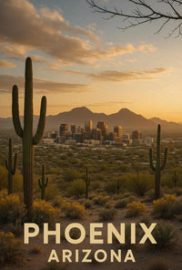 Phoenix Arizona Skyline with Cacti Travel Poster PosterGoat