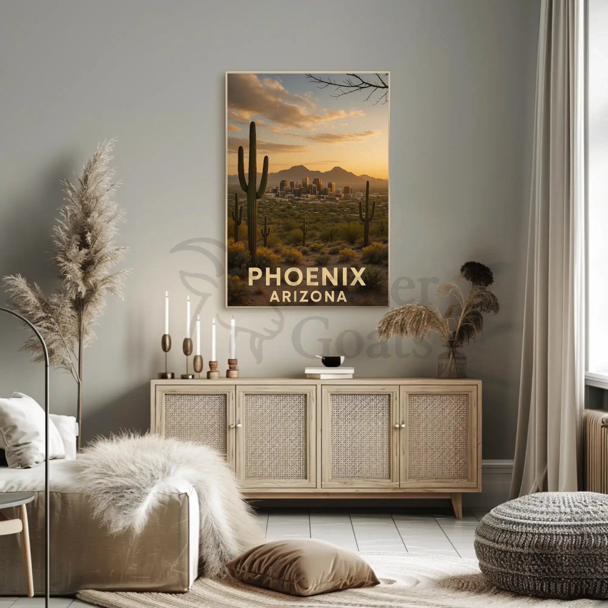 Phoenix Arizona Skyline with Cacti Travel Poster PosterGoat