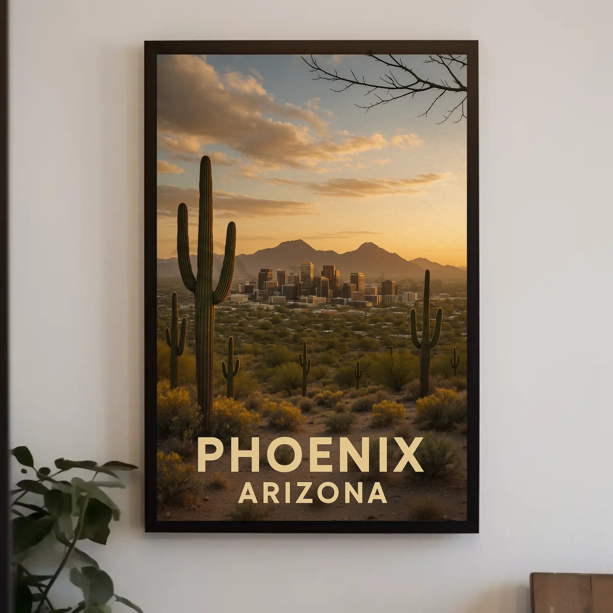 Phoenix Arizona Skyline with Cacti Travel Poster PosterGoat