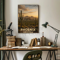 Phoenix Arizona Skyline with Cacti Travel Poster PosterGoat