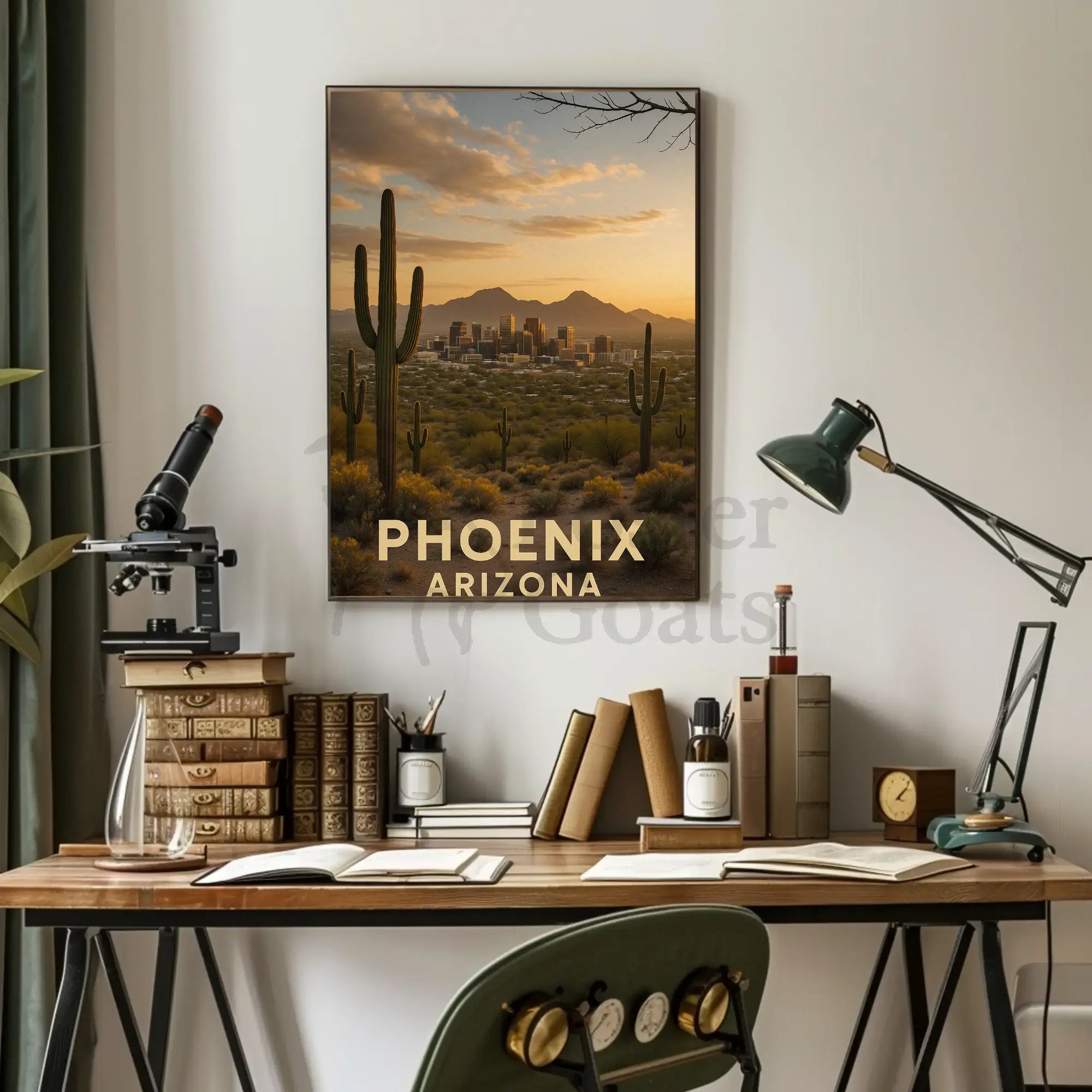 Phoenix Arizona Skyline with Cacti Travel Poster PosterGoat