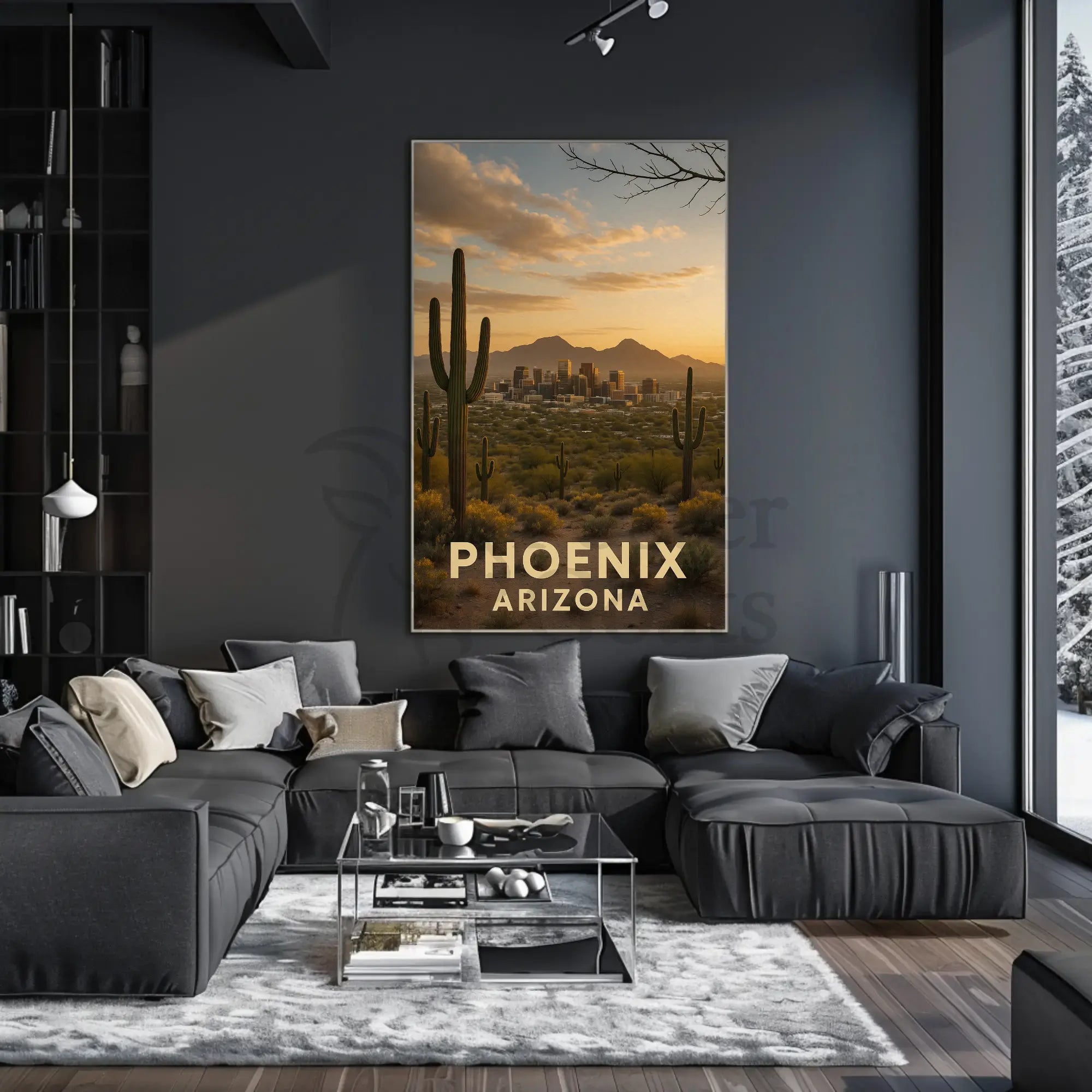 Phoenix Arizona Skyline with Cacti Travel Poster PosterGoat