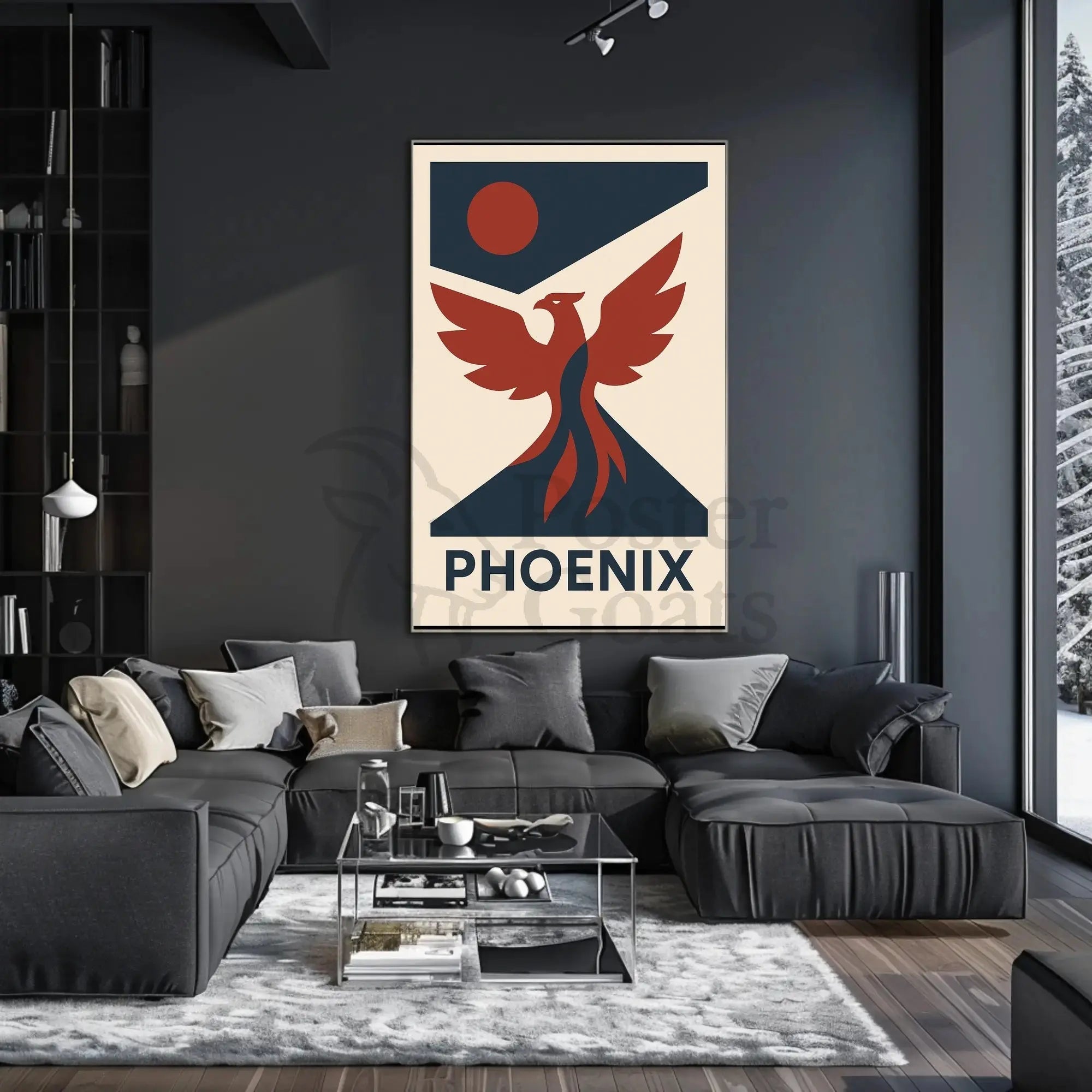 Phoenix Rebirth Mid-Century Modern Propaganda Poster PosterGoat
