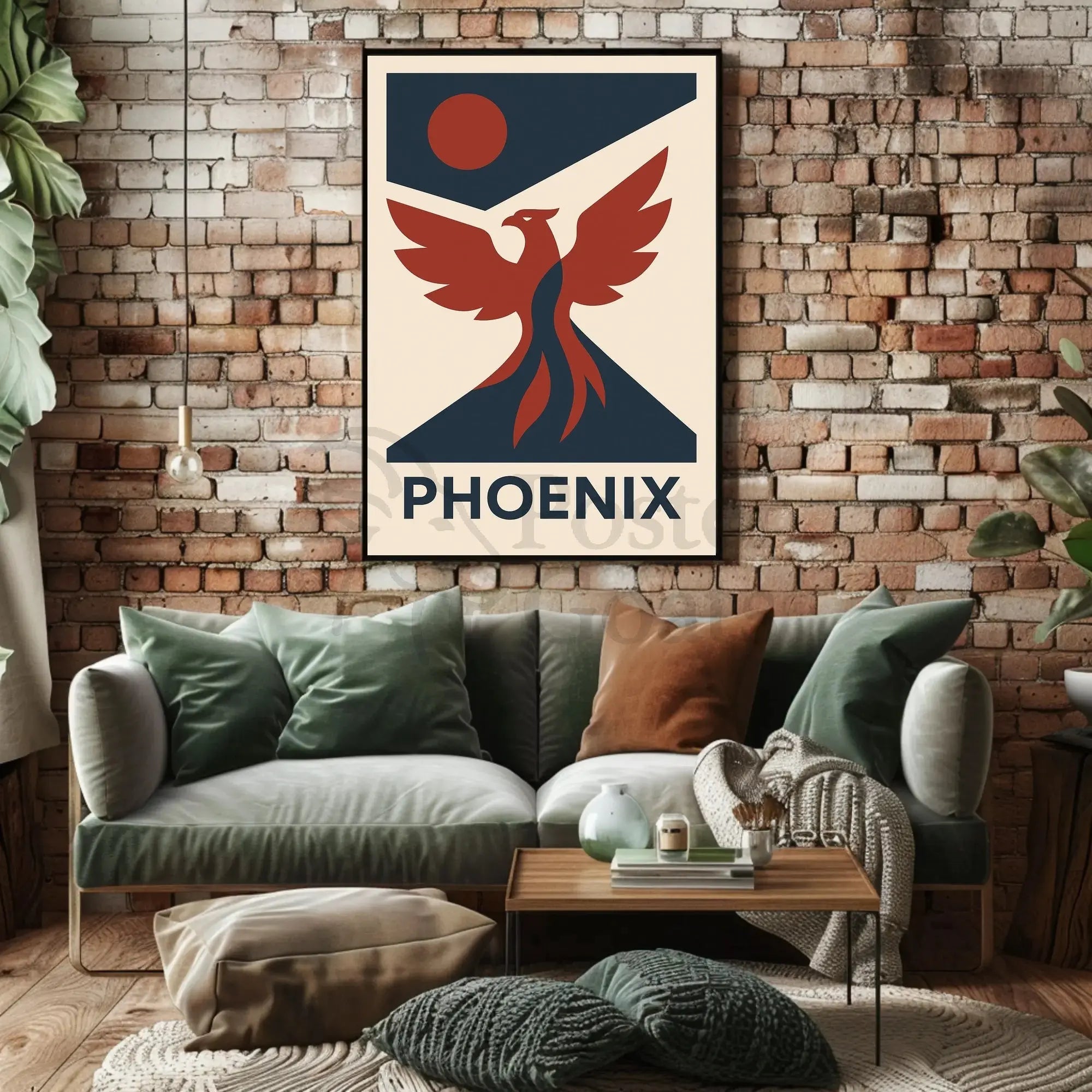 Phoenix Rebirth Mid-Century Modern Propaganda Poster PosterGoat