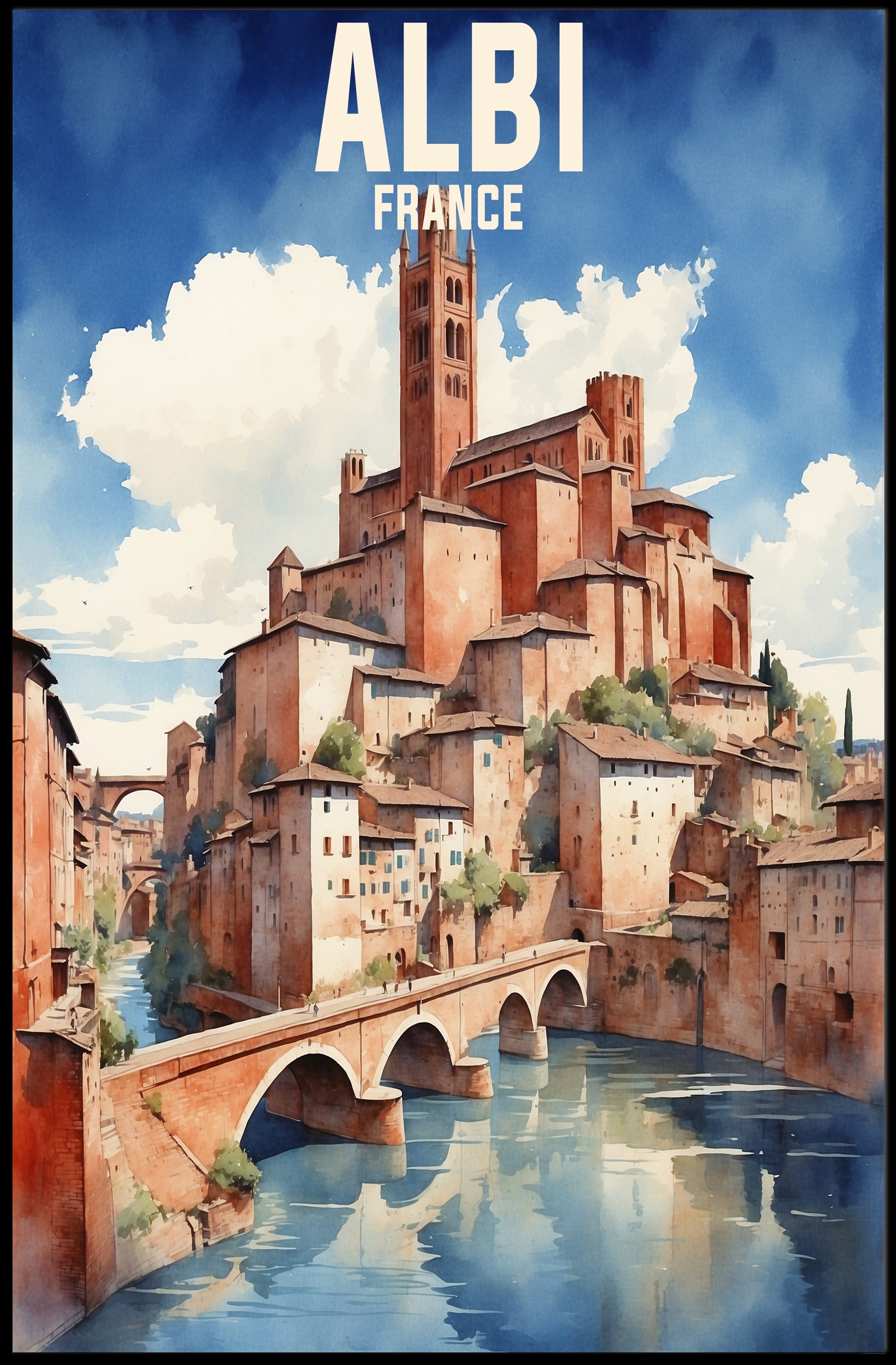 Picturesque Albi Watercolor Scenic Illustration Travel Poster PosterGoat