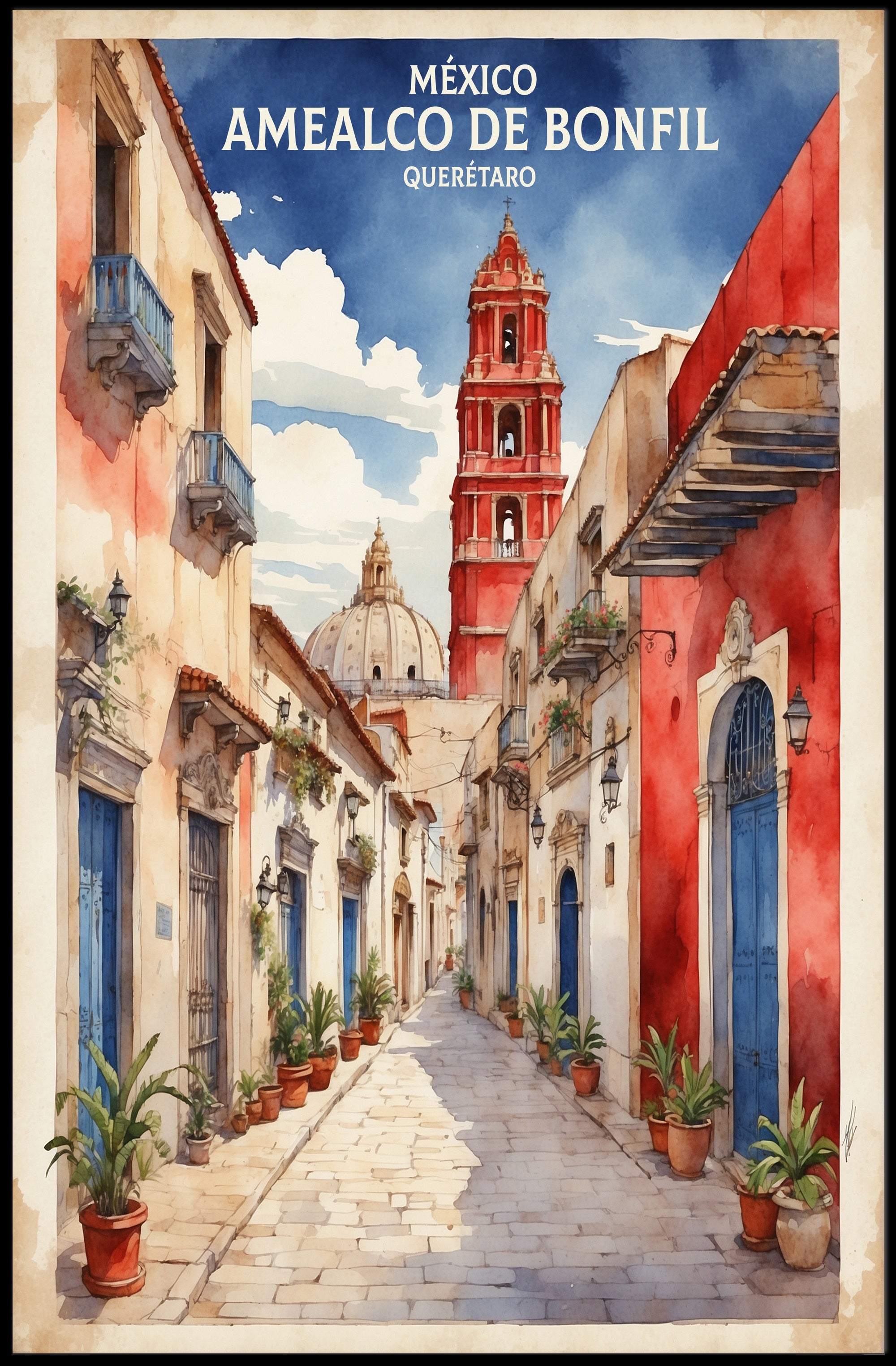 Picturesque Amealco de Bonfil Street Scene Travel Poster PosterGoat