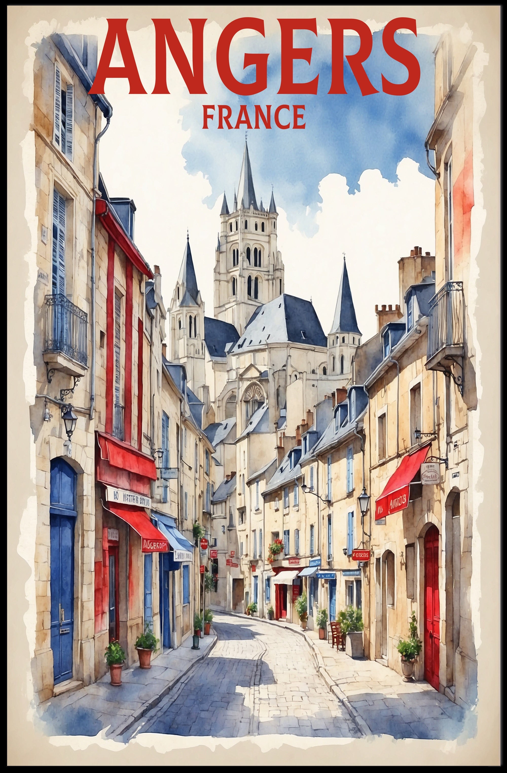 Picturesque Angers Street Watercolor Travel Poster PosterGoat