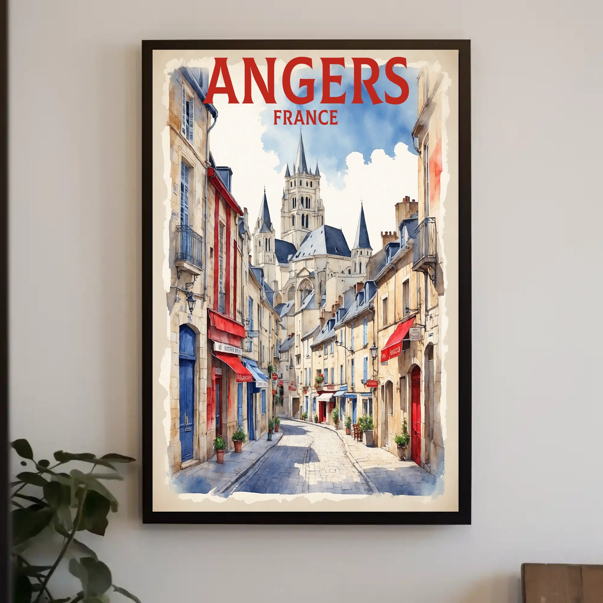 Picturesque Angers Street Watercolor Travel Poster PosterGoat