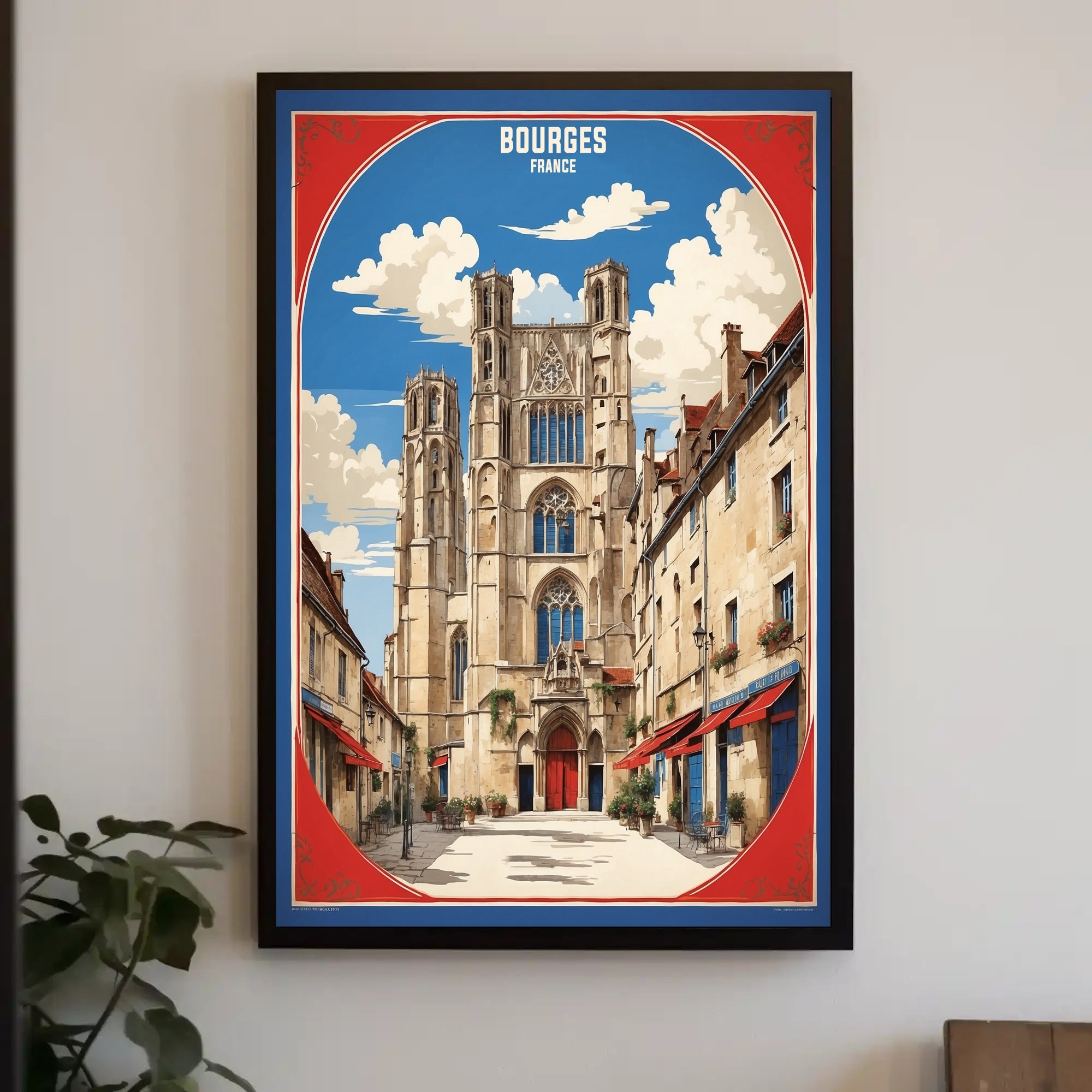 Picturesque Bourges Cathedral Street Scene Poster PosterGoat