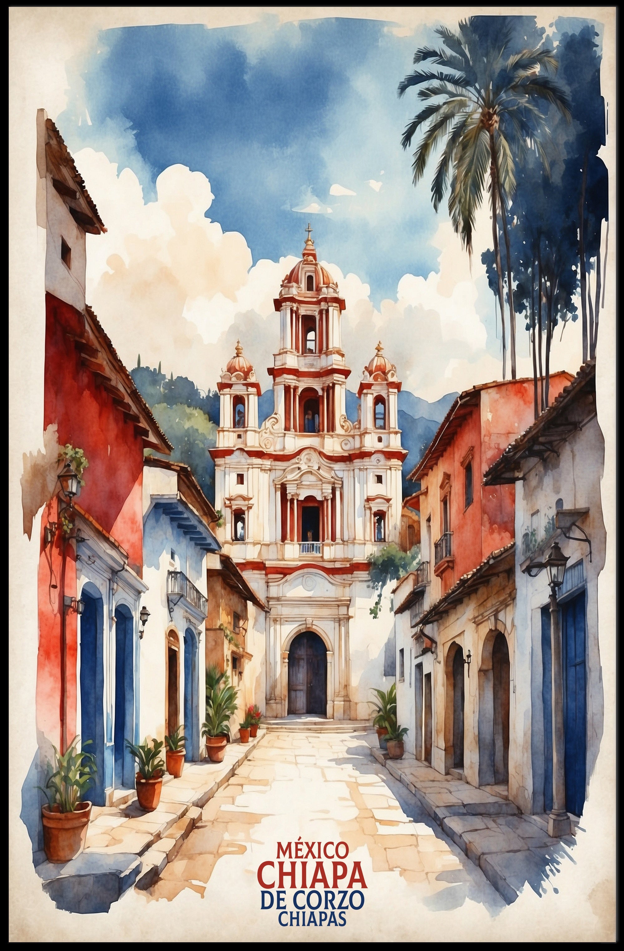 Picturesque Chiapa de Corzo Watercolor Travel Poster PosterGoat