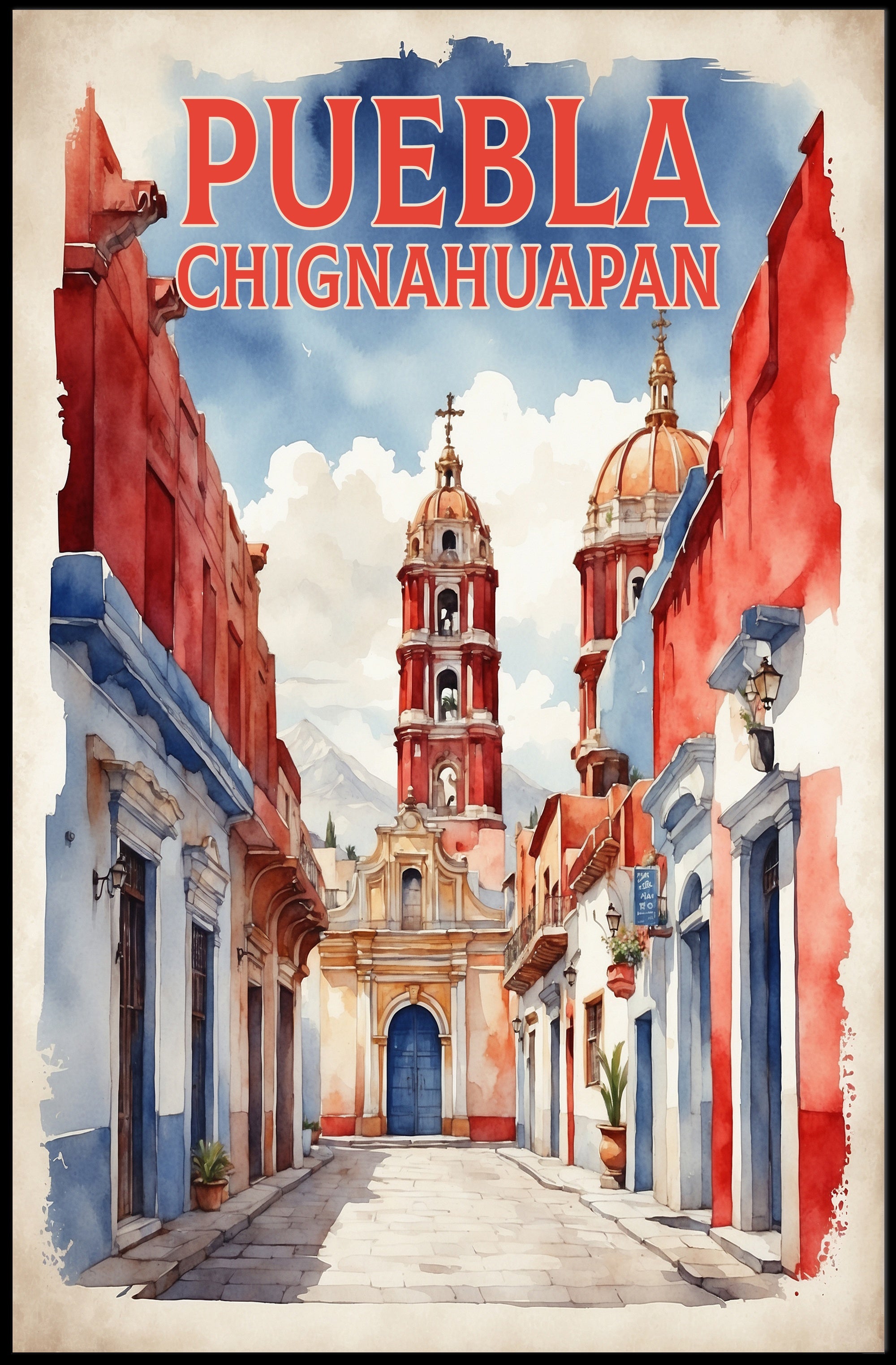Picturesque Chignahuapan Watercolor Travel Poster PosterGoat