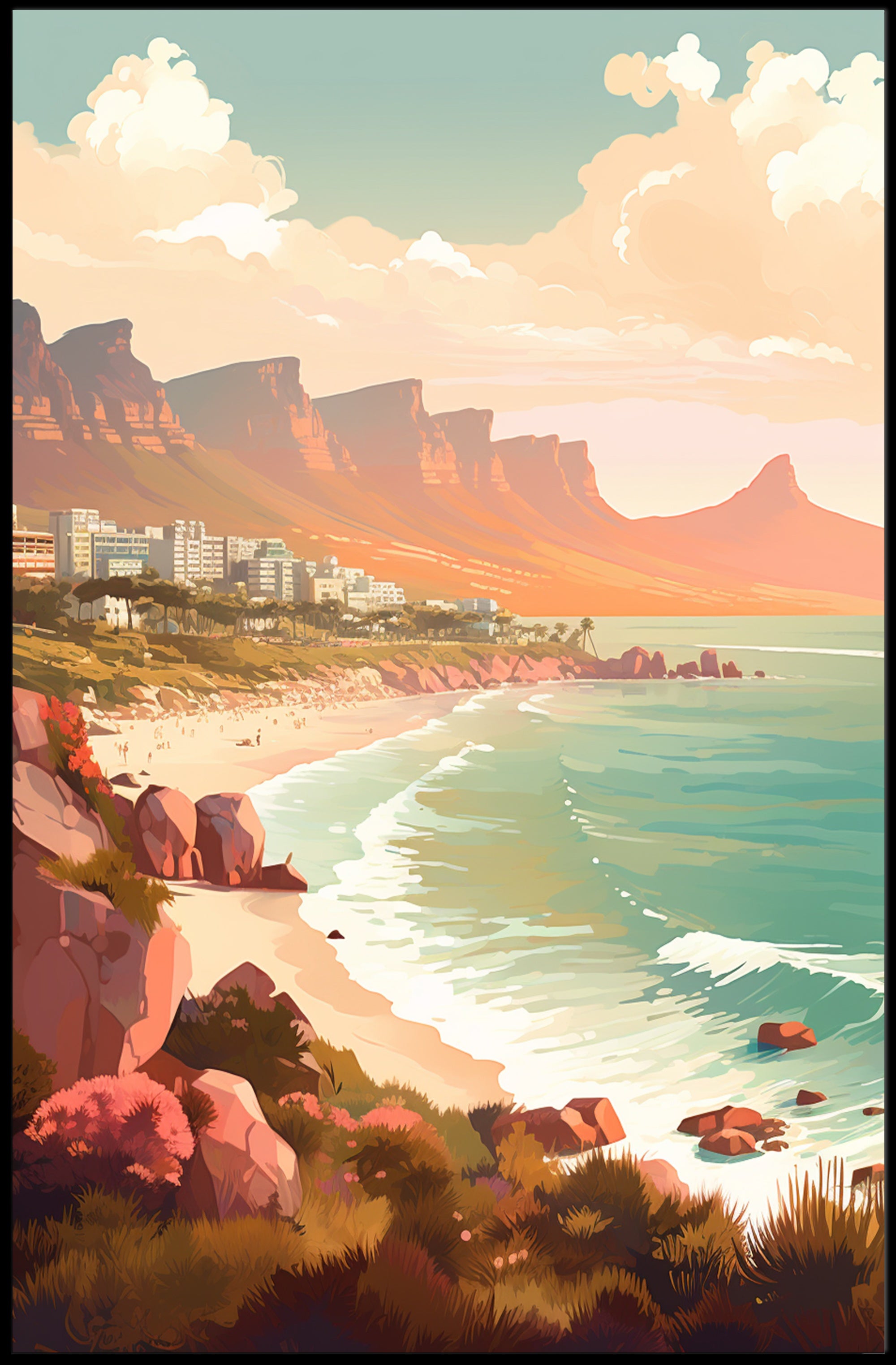 Picturesque Coastal Scene: Relaxed Vibes Travel Poster PosterGoat