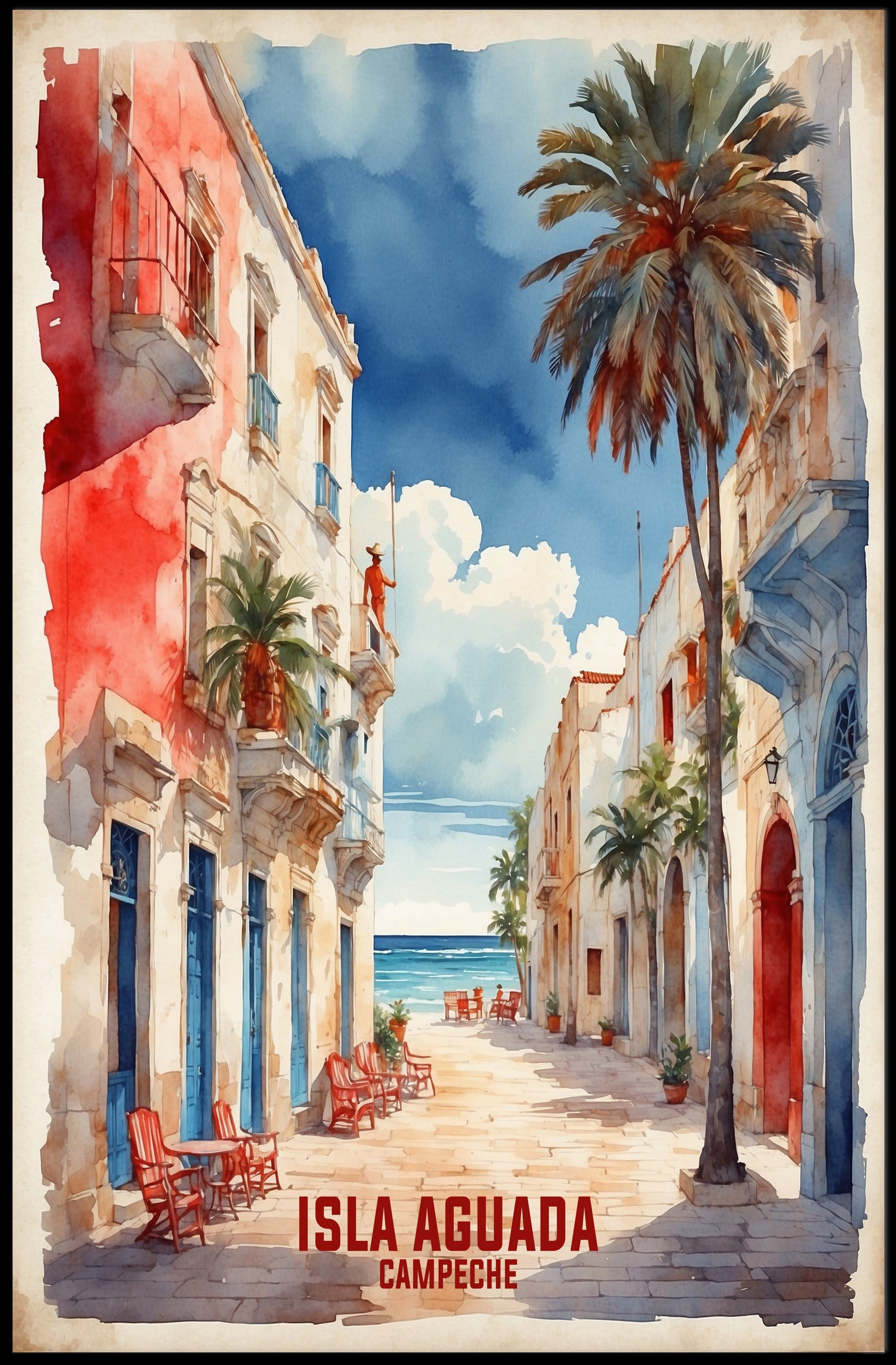 Picturesque Coastal Street Scene in Isla Aguada Travel Poster PosterGoat